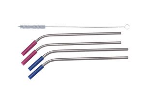 Cuisena SS Straws w/Silicone Tips Set/4 & Brush - Angled