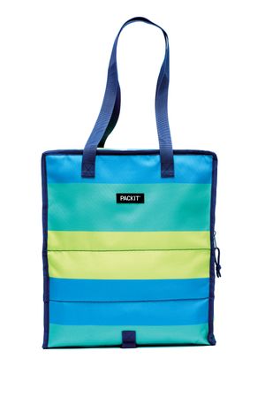 PackIt Freezable Grocery Tote Bag Fresh Stripes Blue