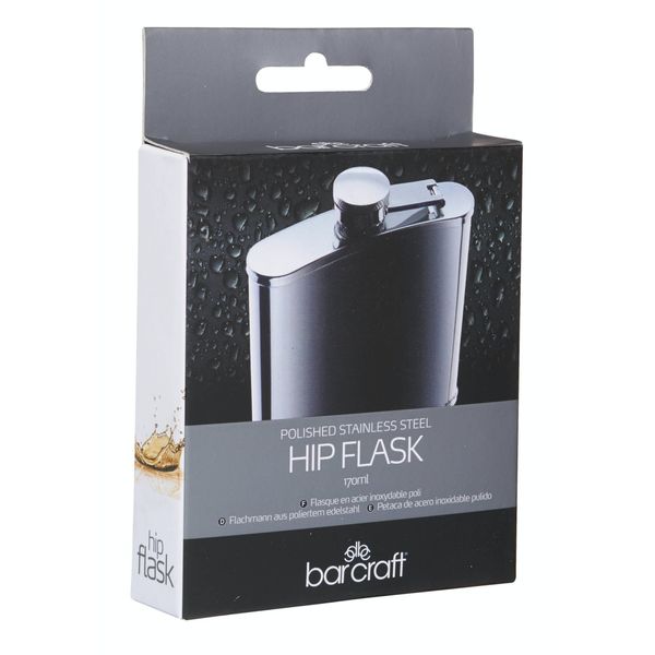 BarCraft Polished Stainless Steel Hip Flask