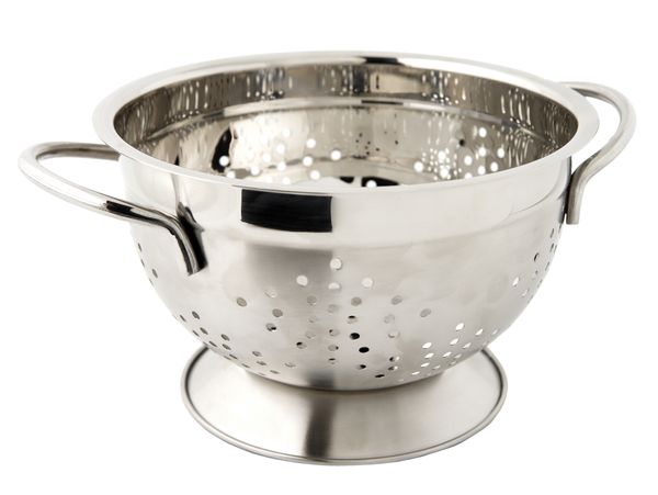AQS Stainless Steel Deep Colander Double Handles Kitchen Utensil Red 24cm 
