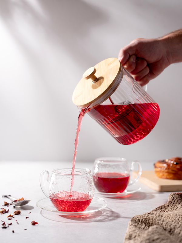 Euroline Glass Tea Pot with Infuser & Bamboo Lid 1.0L