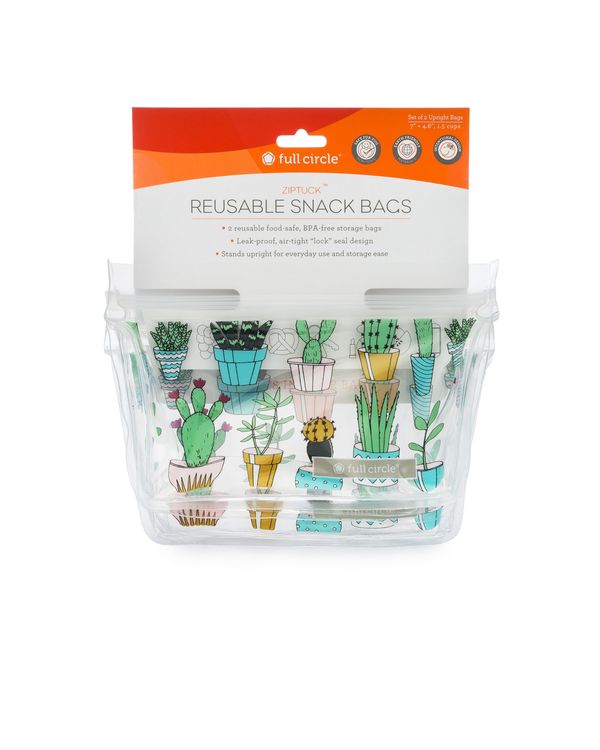 Full Circle Ziptuck Reusable Snack Bag Cactus Set/2