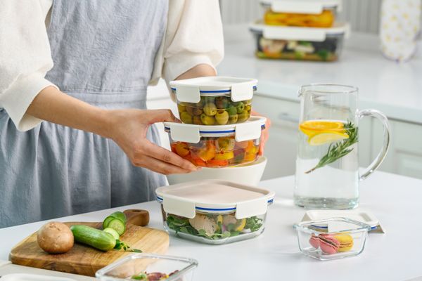 LocknLock Clear Glass White Rect Container- 160ml
