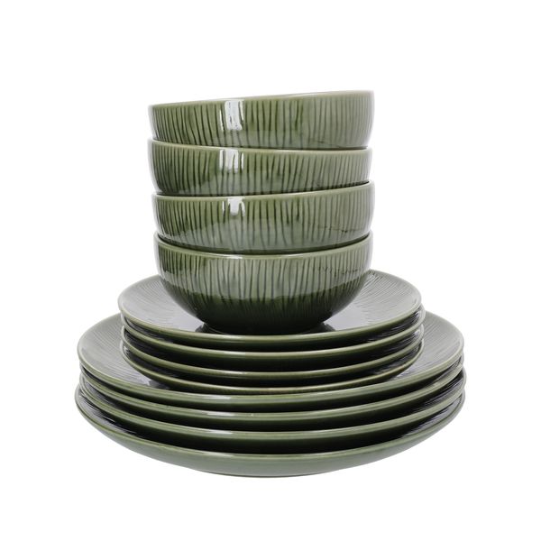 Mikasa Jardin 12-Piece Stoneware Dinner Set, Green