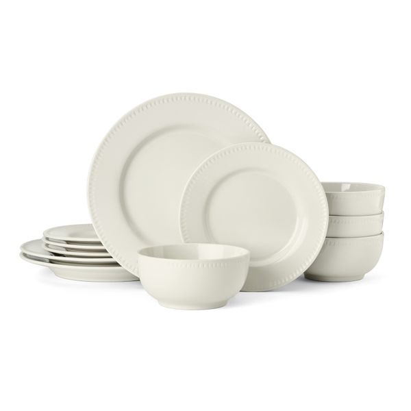 Mikasa Cranborne 12-Piece Stoneware Dinner Set, Cream