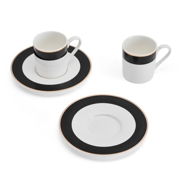 Mikasa Luxe Deco China Espresso Cups and Saucers with Block Stripe, Set of 2, 100ml