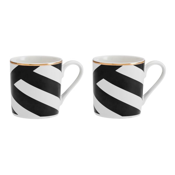 Mikasa Luxe Deco China Espresso Cups and Saucers with Geometric Stripe, Set of 2, 100ml