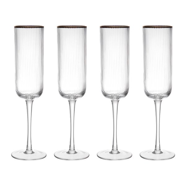 Mikasa Sorrento 4-Piece Crystal Flute Glass Set, 200ml