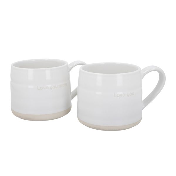 Mikasa Farmhouse 'Love You' Stoneware Mugs, Set of 2, 380ml, White