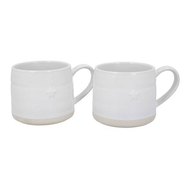 Mikasa Farmhouse Star Stoneware Mugs, Set of 2, 380ml, White