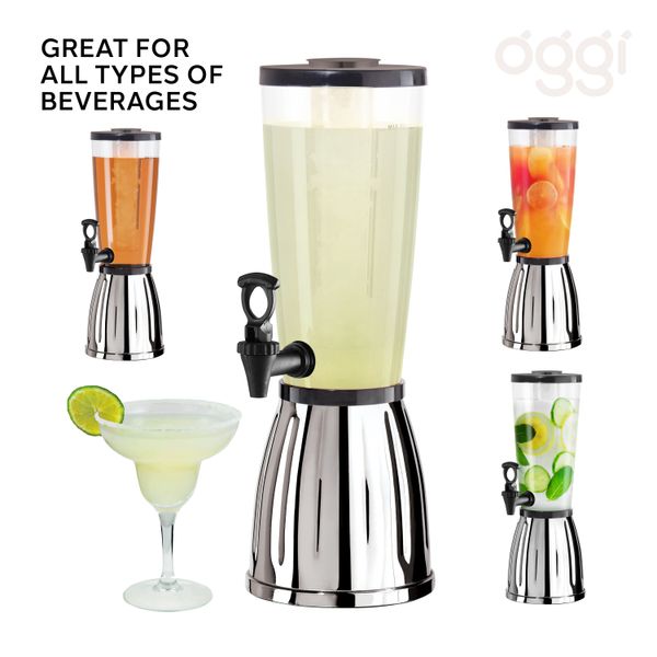 Oggi Beverage Dispenser with Ice Tube & EZ Pour Spigot 2.839 Litre