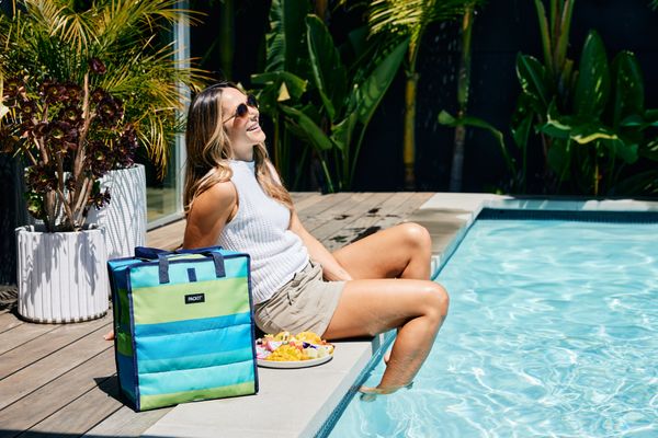 PackIt Freezable Grocery Tote Bag Fresh Stripes Blue