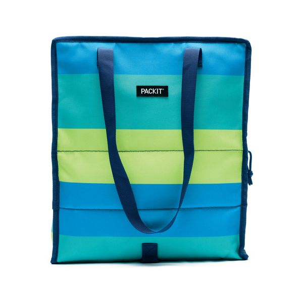 PackIt Freezable Grocery Tote Bag Fresh Stripes Blue